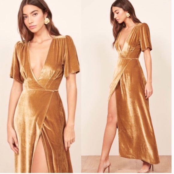 Reformation Dresses & Skirts - NWT Reformation Tiffany Gold Velvet Maxi Dress